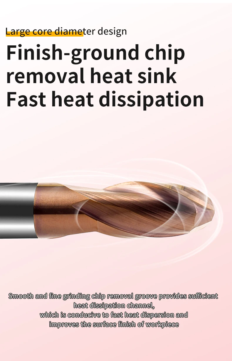 2-Schneiden-Wolframkarbid-Kugelkopffräser, HRC55 CNC-Schneidwerkzeug, 0,5-4 mm Durchmesser, Hartmetall-Kugelkopf mit verlängertem Schaft – Detail 5