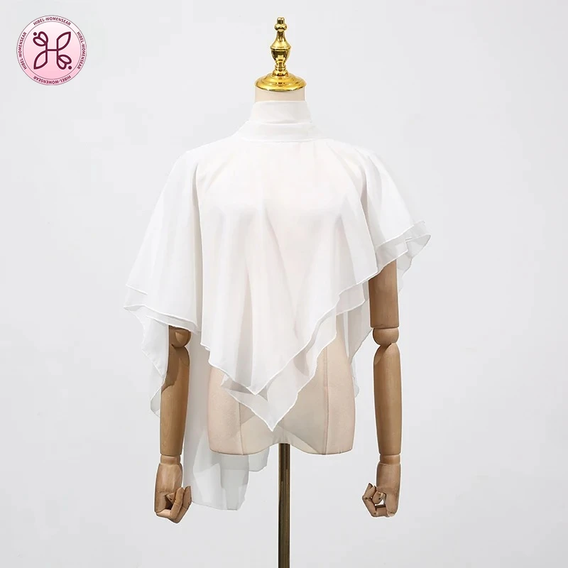 

Однотонная блузка нестандартной формы на шнуровке для женщин с шарфом и воротником без рукавов, темпераментная накидка, шикарные рубашки, женская мода