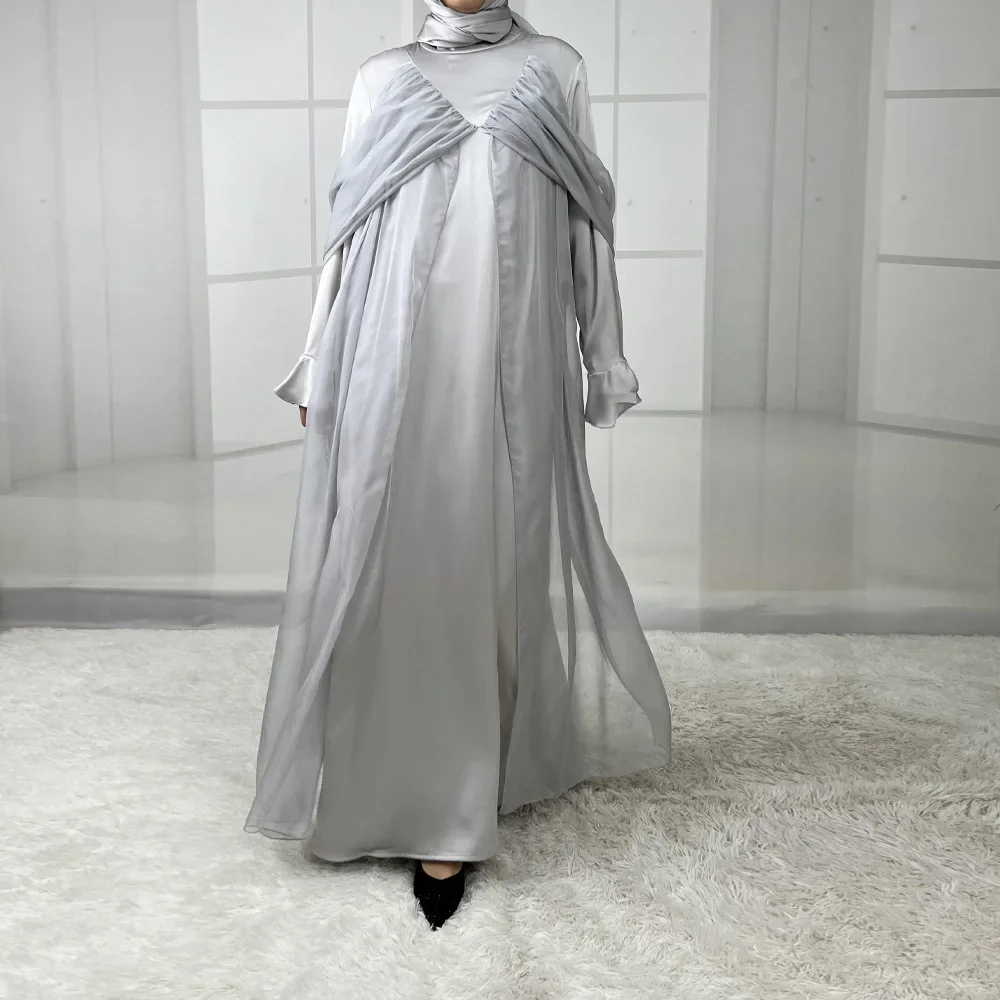 

New Fashion Long Dress Women Muslim Patchwork Mesh Abaya Turkey Kaftan Dubai Robe Eid Ramadan Islam Clothing Femme Vestidos Gown