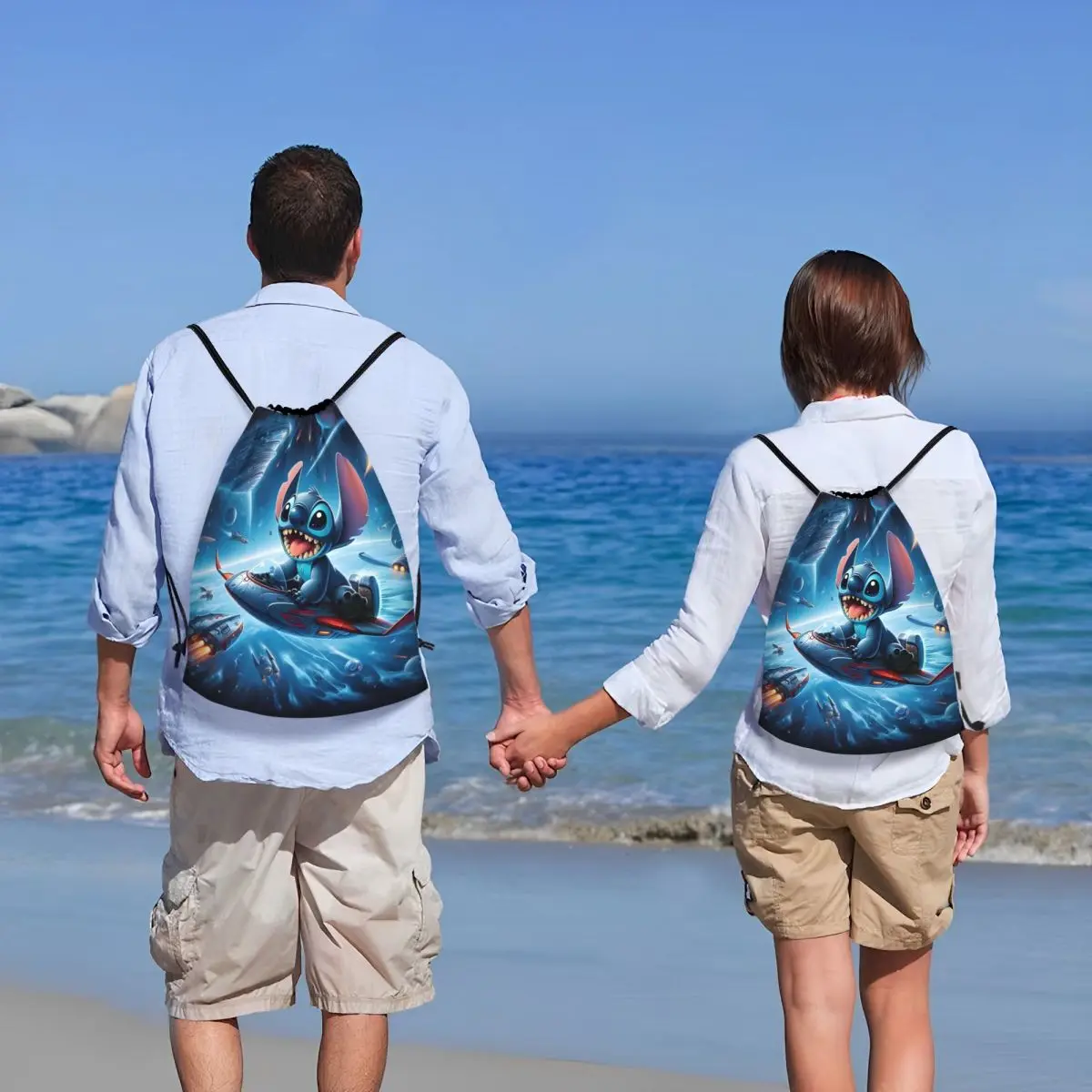 غرزة سفينة الفضاء الكون ملصق الرباط على ظهره النساء الرجال الرياضة الصالة الرياضية Sackpack طوي لطيف أنيمي الكرتون حقيبة تسوق كيس