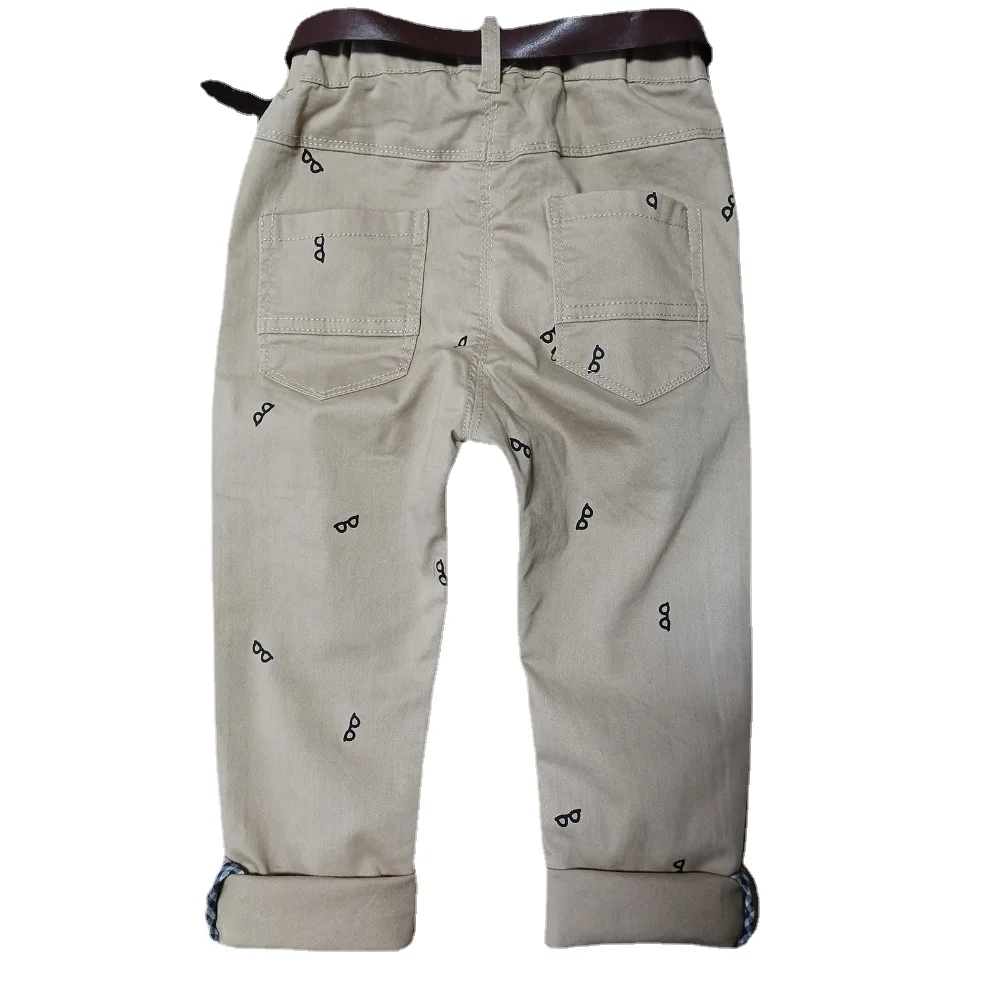 Spring new kids pants printing boys trousers autumn with belt