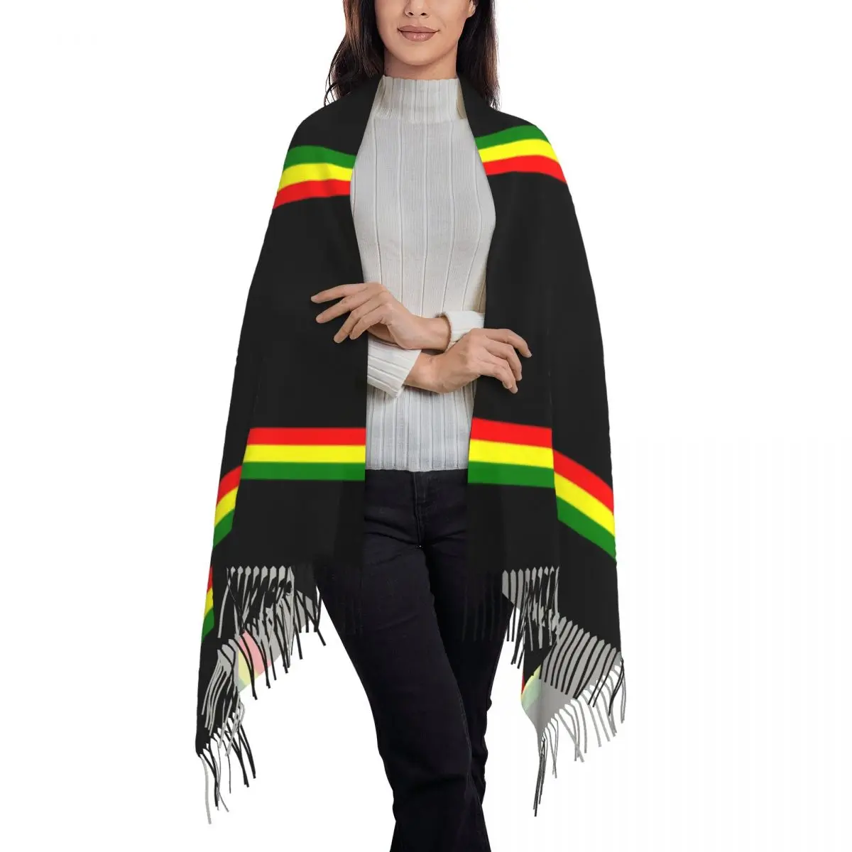 Custom Print Reggae Rasta Stripe Colors Pattern Scarf Men Women Winter Warm Scarves Jamaican Jamaica Proud Shawls Wraps