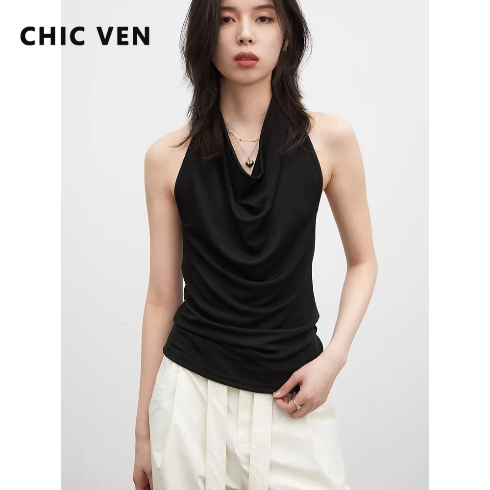CHIC VEN Fashion Women Tanks New Swinging Collar Hanging Neck Camis Slim Backless Sexy Suspender Female Vest Spring Summer 2026