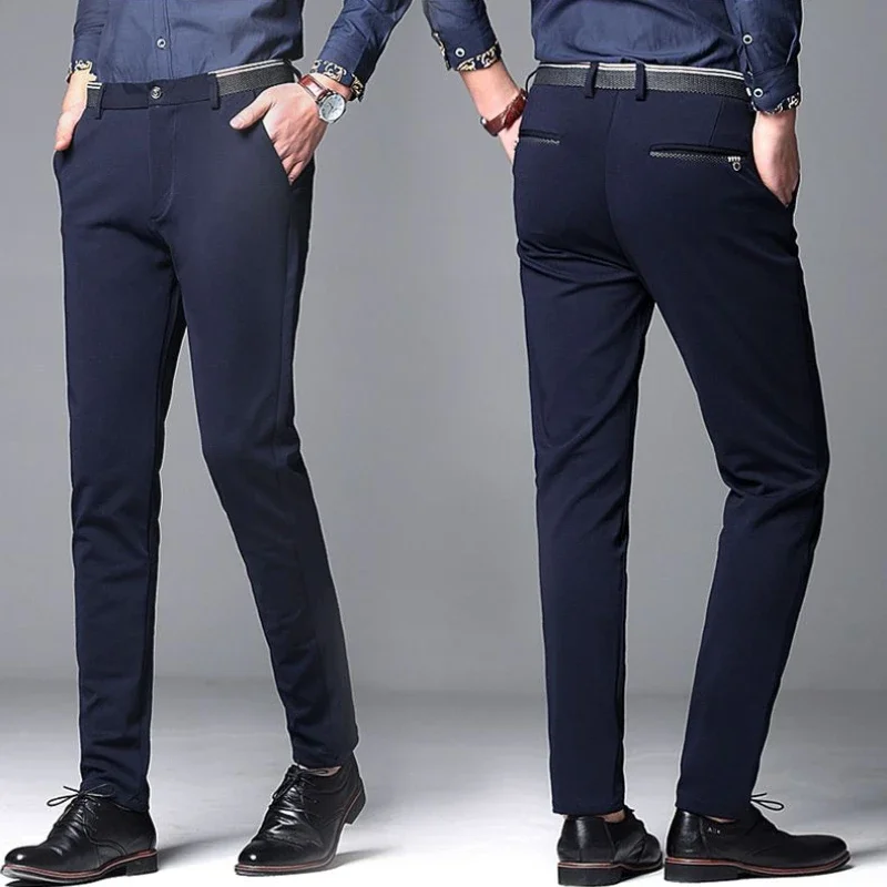 High Elasticity Slim Fit Straight Suit Pants for Men - Formal Business Dress Pants in Black Blue Dress Trousers Plus Size 28-40