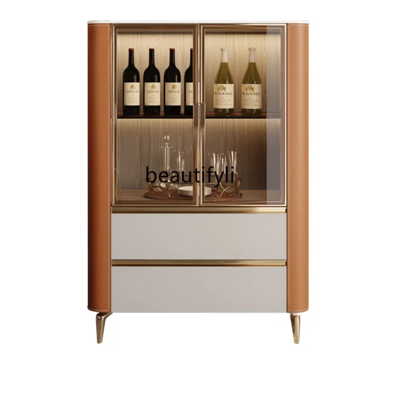 

Light Luxury Short Wine Cabinet Modern Living Room Multi-Functional Storage Tea Cabinet Storage Display Cabinet Made of Glass