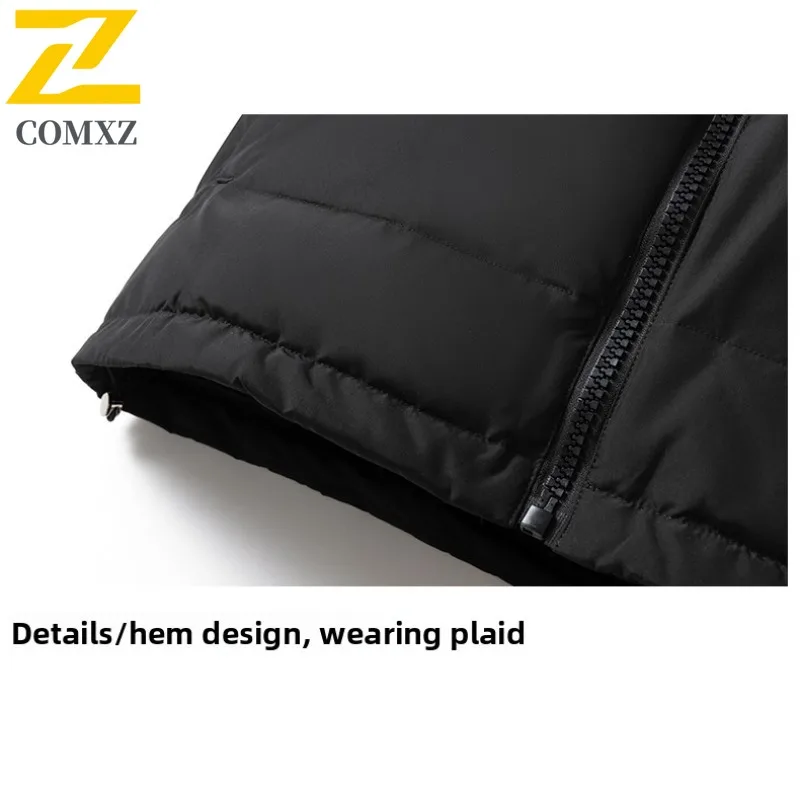 COMXZ Luxury Mens Down Jacket Stand Collar Snow Skiing Windproof Parker Coat Trendy White Duck Down Premium Winter Outerwear