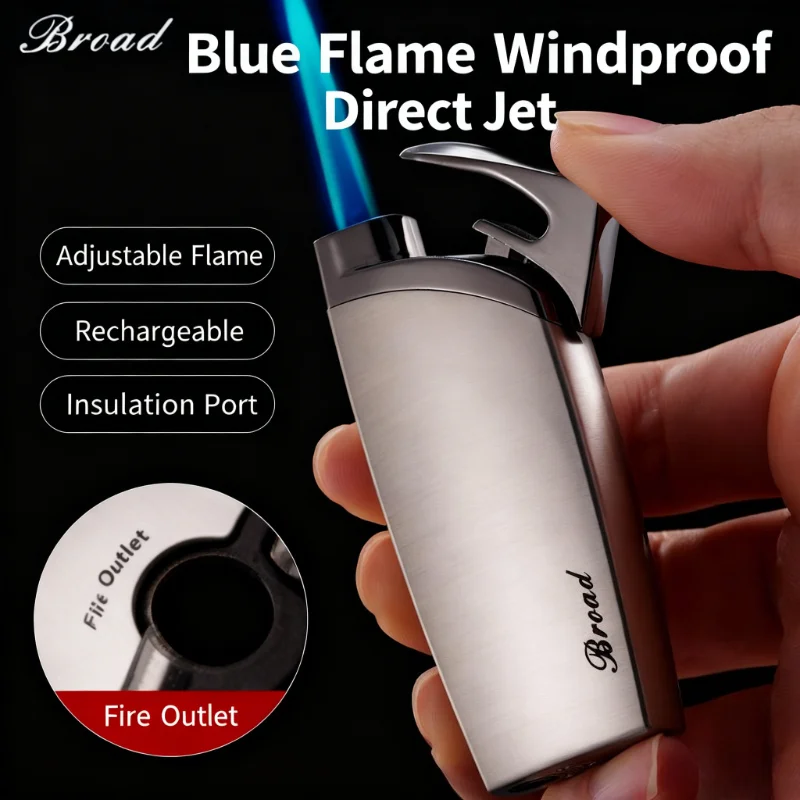 

Cigar Igniter Windproof Open Flame Butane Inflatable Lighter for Smokes Metal Blue Fire Cigarette Lighters & Smoking Accessories