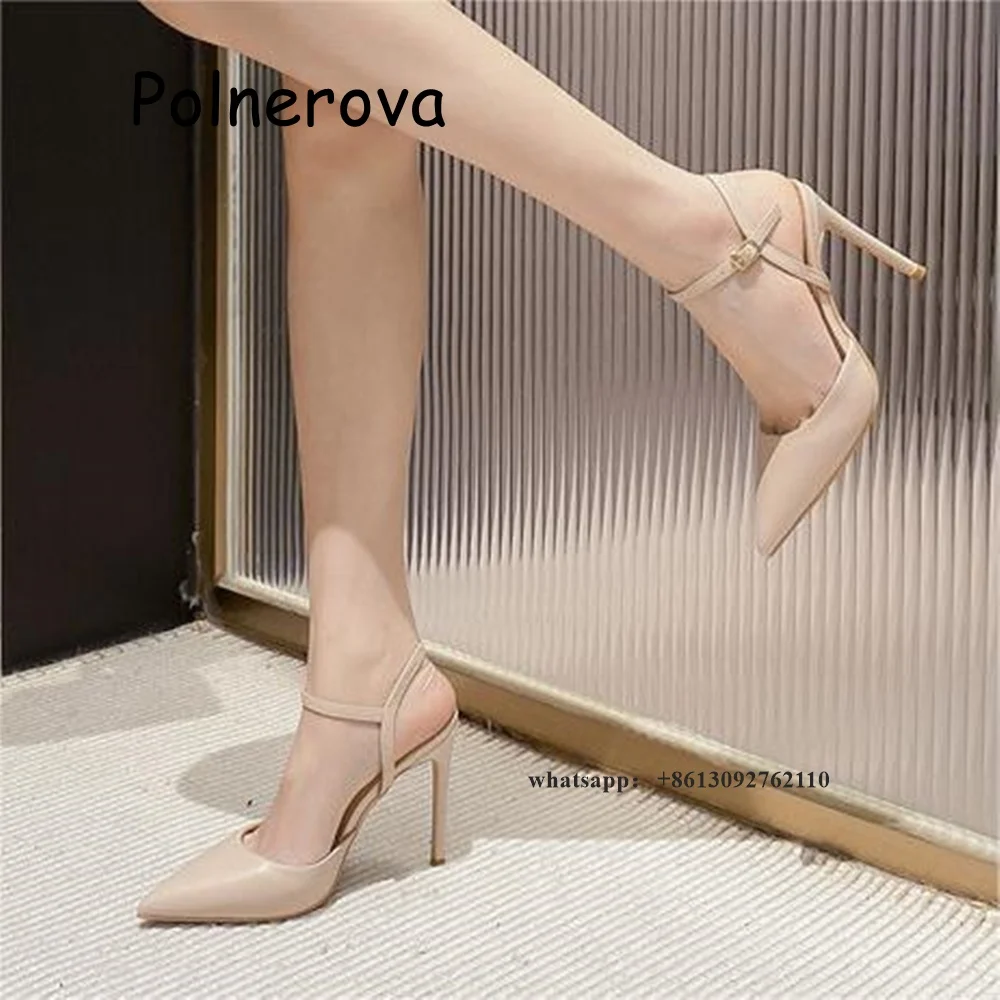 

Solid Patent Leather Sandals Thin High Heels Front Rear Strap Women's Shoes Summer Casual Shallow Metal Buckle Fashion Sandals