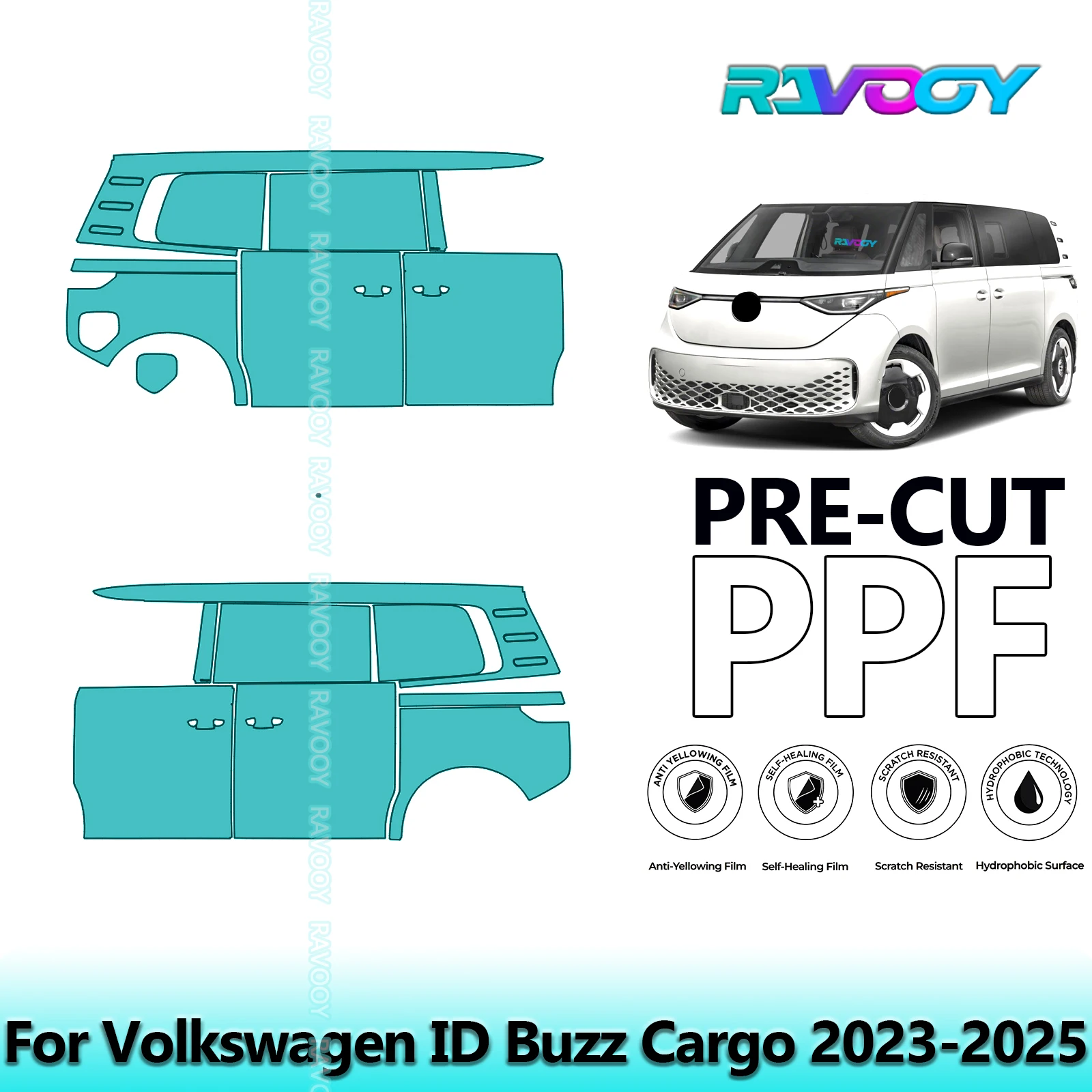 

For Volkswagen ID Buzz Cargo 2023-2025 8.5mil Clear Matte Pre-Cut PPF Door & A/B Pillar Kit TPU Paint Protection Film Set
