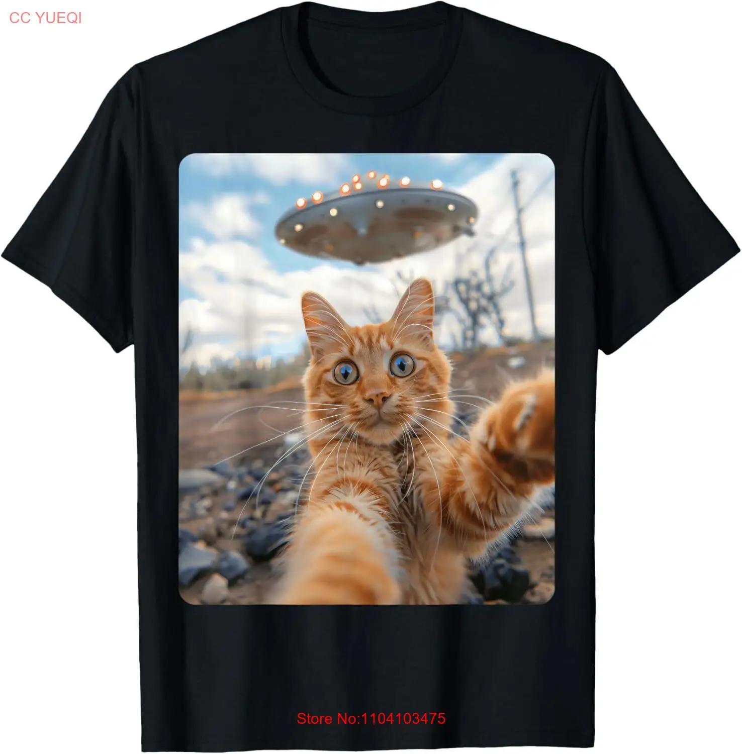 Extraterrestrial Encounter_ Cat Selfie with UFO Gift Unisex T-Shirt