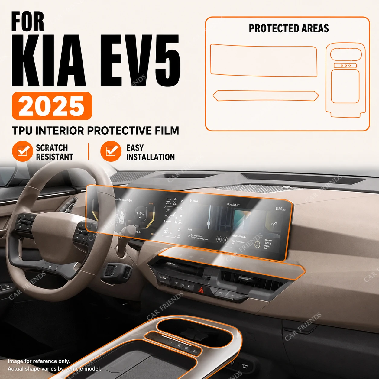 For KIA EV5 2025 Transparent TPU Interior Protective Film Dashboard Anti-Scratch Cover