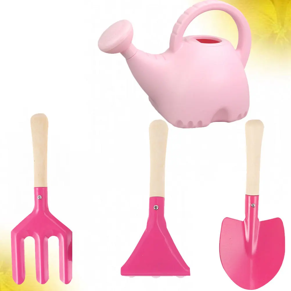 4Pcs Cartoon Kids Garden Tool Pink Watering Can Shovel Durable Material Portable Easy Carry Cultivate Ability