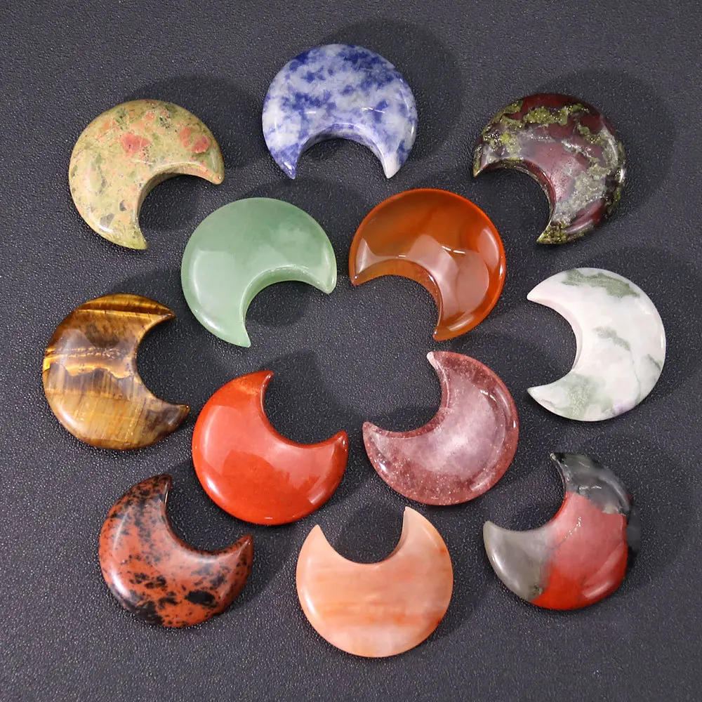 30mm Moon Shaped Worry Stones Natural Carved Gemstones Chakra Balancing Reiki Healing Crystals Home Decor Gifts