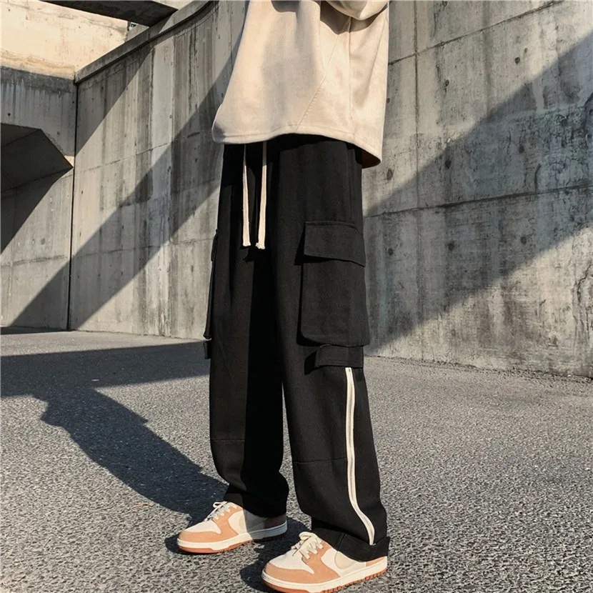 

Straight Leg Overalls Men American Retro High Street Pants Ins Fashion Loose Wide Leg Pants Spring and Autumn Men Casual Pants