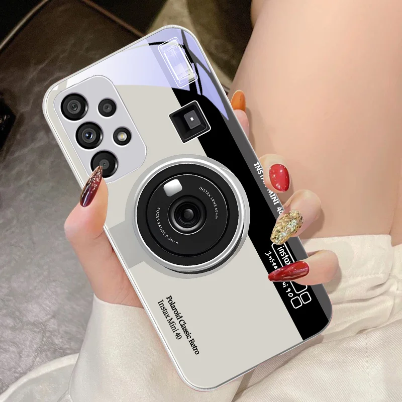 Tempered Glass Phone Case For Samsung Galaxy S10 4G S20 11E 30 S21 21Fe 22 Pro S23 Ultra 5G S8 S9 Retro Camera Green Pink