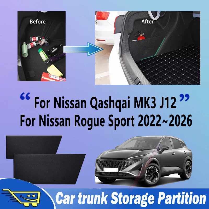 For Nissan Qashqai 2022~2026 J12 MK3 Trunk Storage Partition Multifunction Storage Auto Interior Parts Organizer