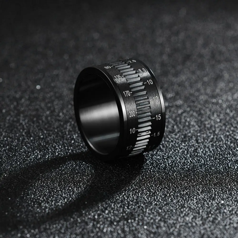 

Fashion Stainless Steel Rotatable Camera Lens Ring Personality Trend 12MM Black Rings For Men Women Jewelry