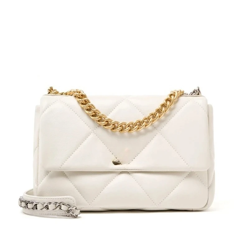

Top-Grain Sheepskin Black Diamond-Quilted Chanel-Style Chain Bag Versatile Genuine Leather Casual Shoulder Crossbody Bag