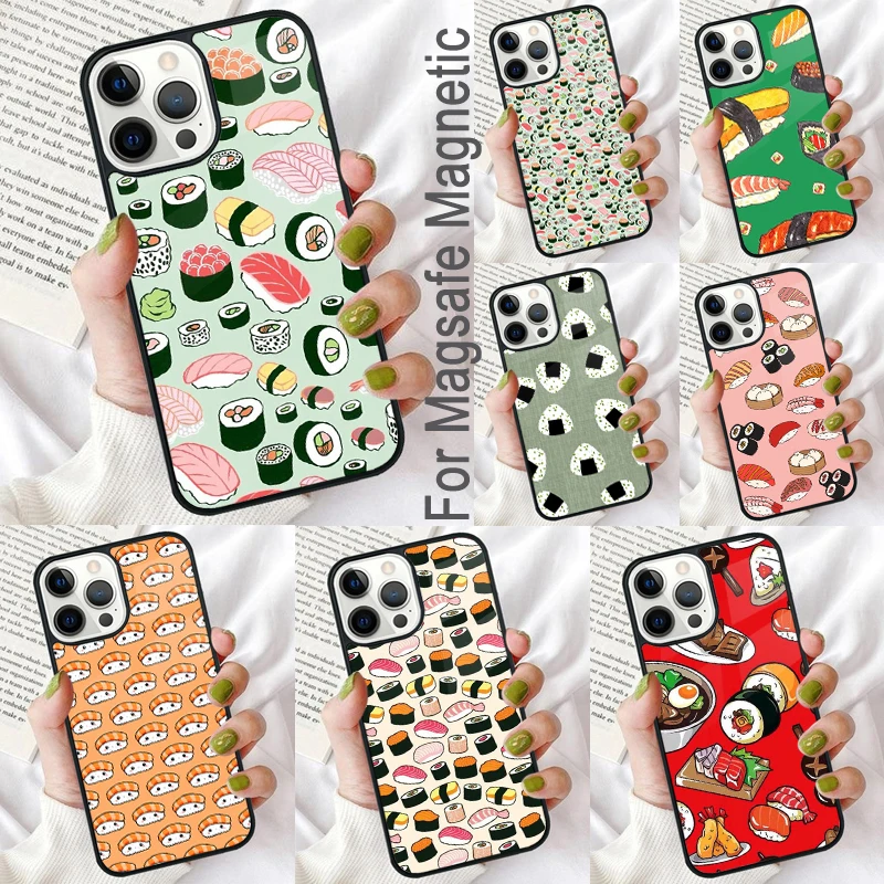 Japanese Sushi Food Magnetic Soft Phone Case for iPhone 16 Promax 15 Pro 13 14 Plus 11 12 Mini MagSafe Coque