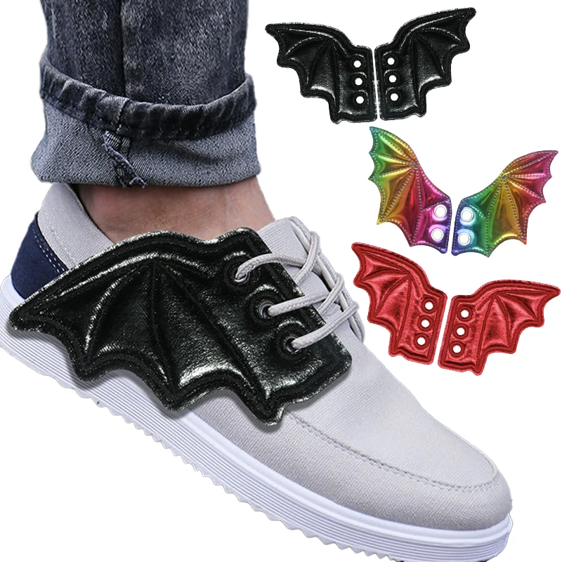 1 Pair Colored Bat Shoe Wings Embroidery DIY Charm Decorations For Sneaker Clothing Shoelaces Punk Halloween Gift Accessory