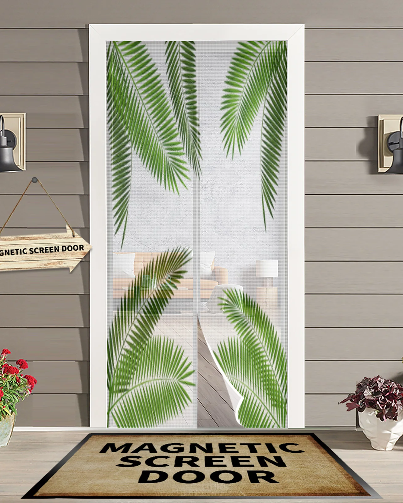 Tropical Green Plant Leaves Summer Magnetic Mosquito Net Anti Insect Fly Bug Magnetic Screen Door Curtains