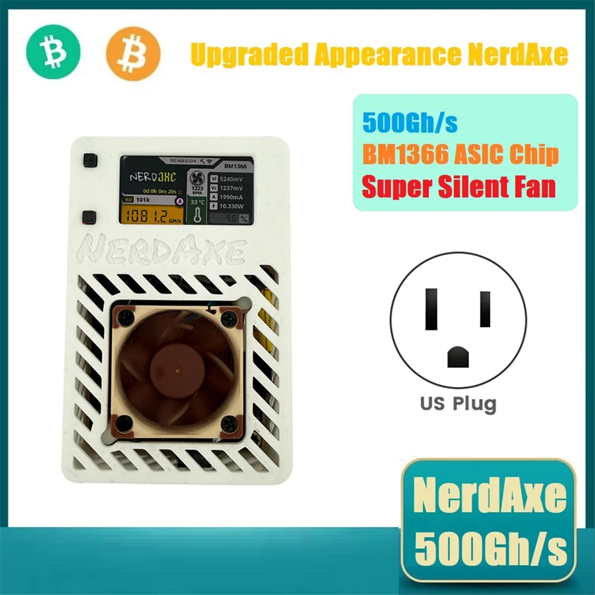 T48C_NerdAxe 광부 Nerdminer 솔로 복권 광부 무음 팬 미국 플러그