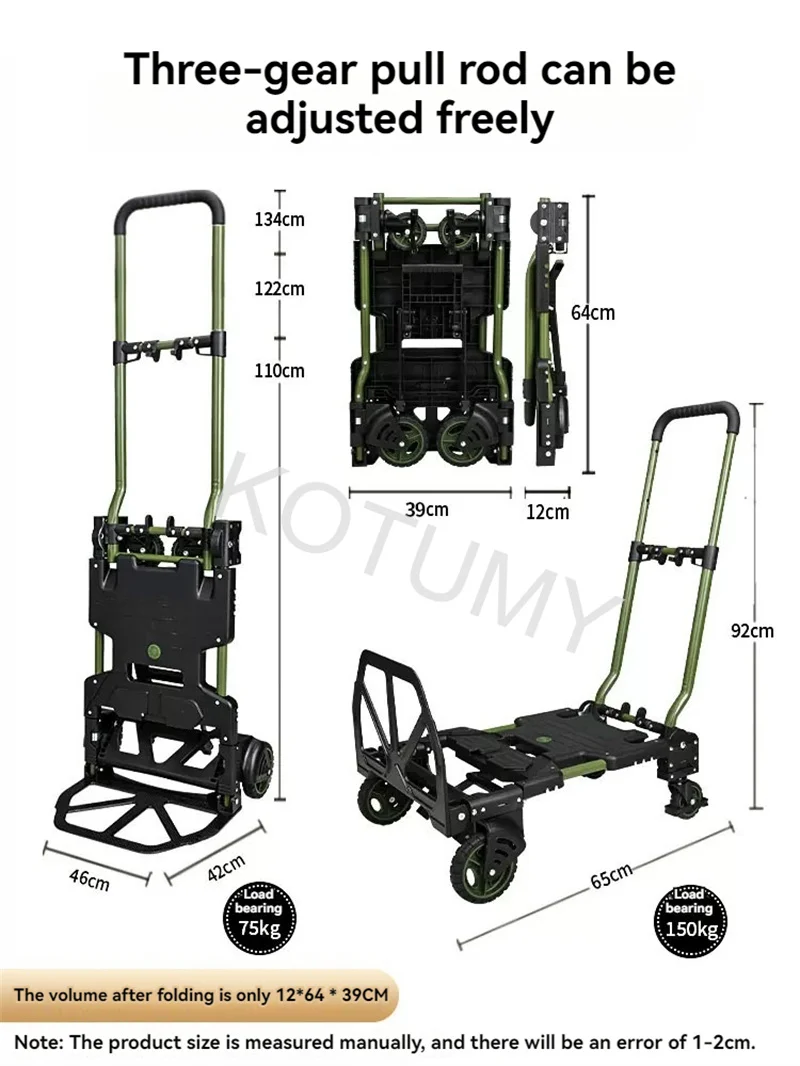 Multifunctional Folding Trolley Four Wheel Flatbed Truck Household Luggage Cart Portable Handcart Outdoor Camping Wagon