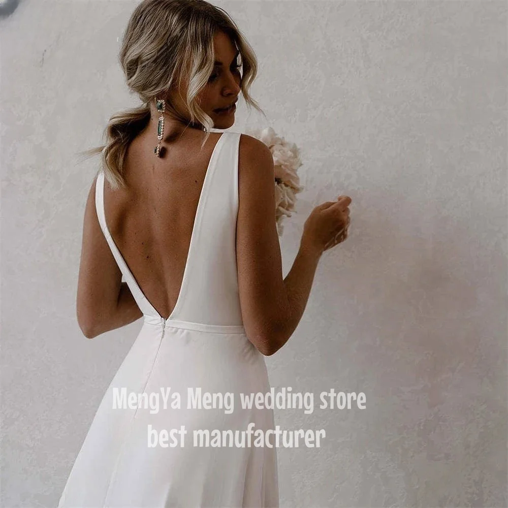ZHUISHU 2025 Vintage Wedding Dresses Sexy V neck High Slit Pleat Spaghetti Strap Brides Dress Simple Floor-Length Wedding Gown