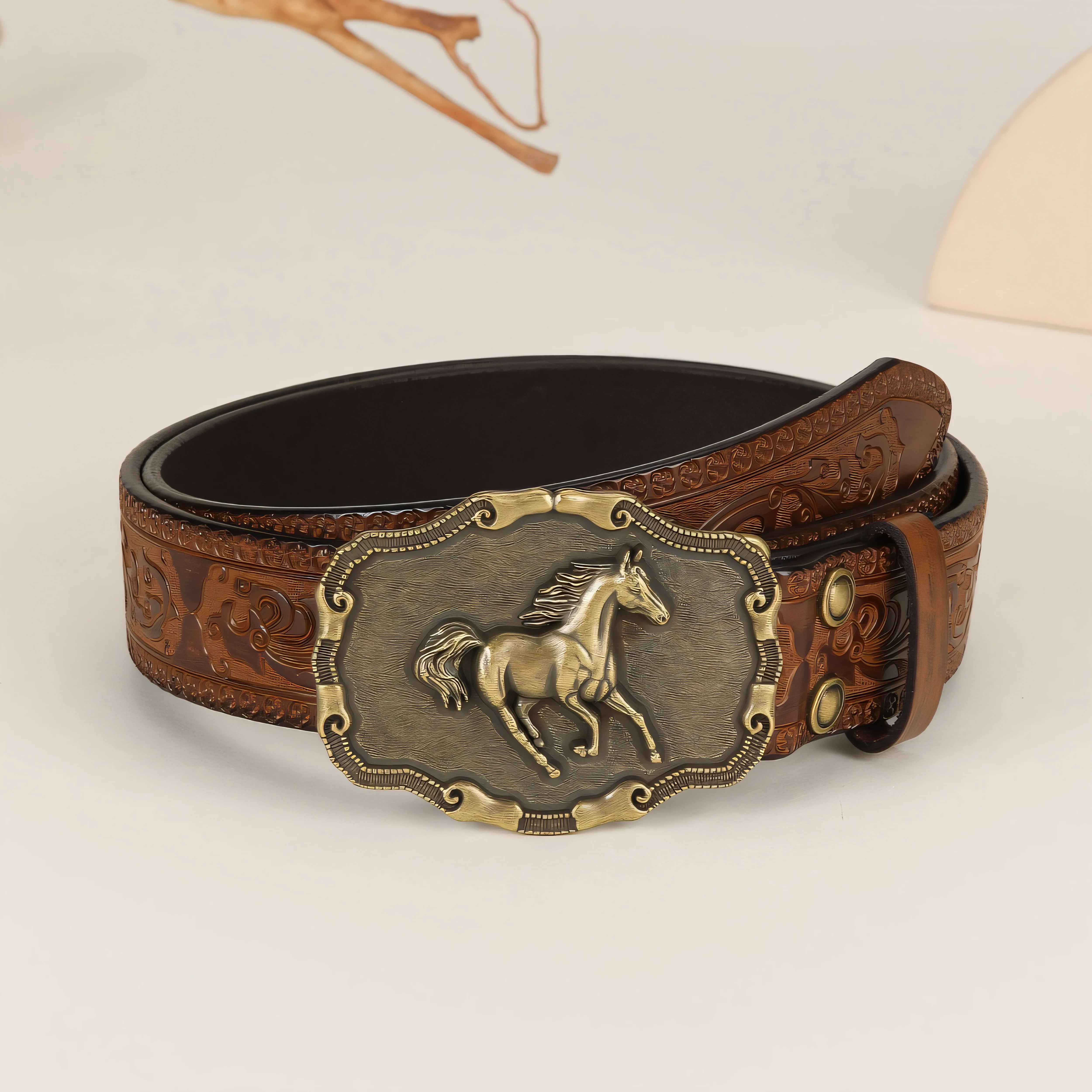 

Western Leather Denim Men's Belt Horse Embossed Durable Trend Domineering Retro Personality Versatile Belt Pattern