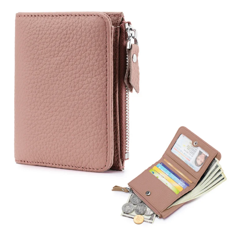 Western New Ultrathin Short Style RIFD Blocking Leather Women Wallet Candy Color Zipper Design Coin Purse for Ladies