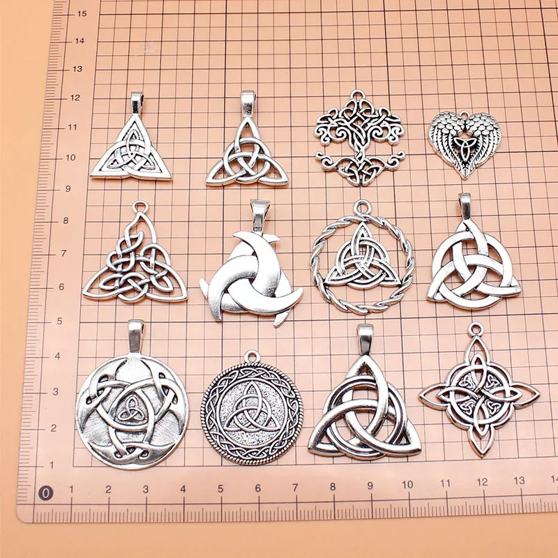 12pcs Mix Celtic Knot Triangular Antique Silve Viking Charms for Necklaces Earrings DIY Accessory Making