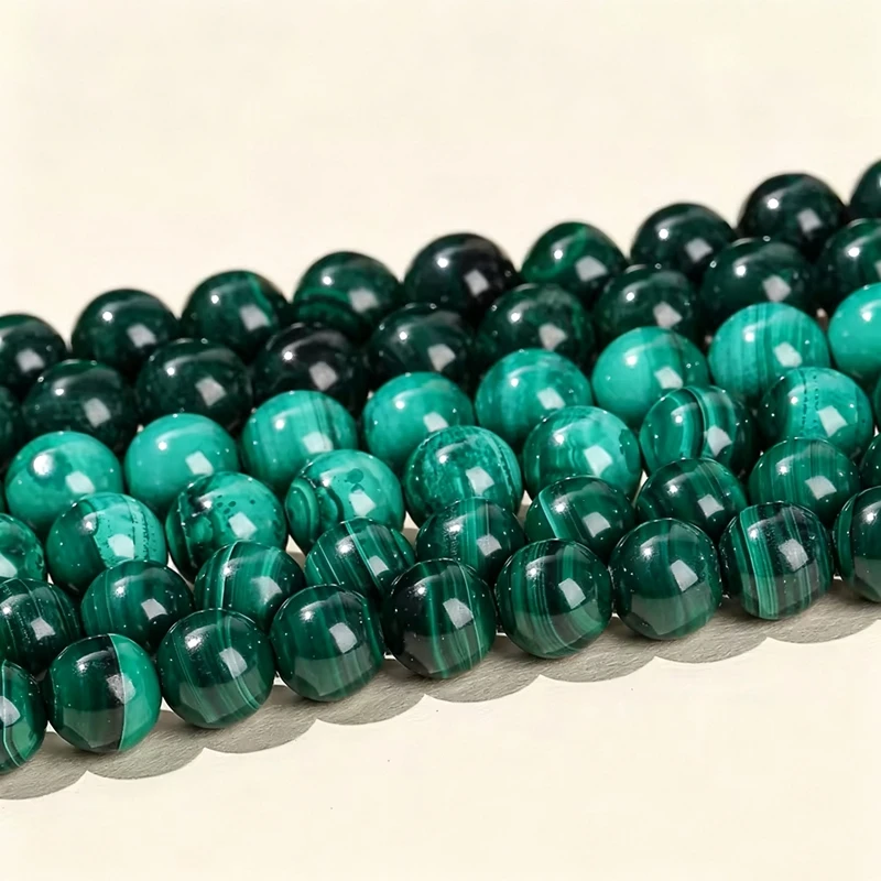 7A Natural Malachite Smooth Round Loose Stone Beads For Making Jewelry DIY Necklace Bracelet Strand 15