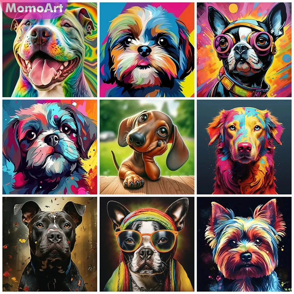 Momoart New Arrival Diamond Mosaic Dog 5D DIY Beaded Painting Animal Picture Rhinestones Embroidery Colorful Wall Decor