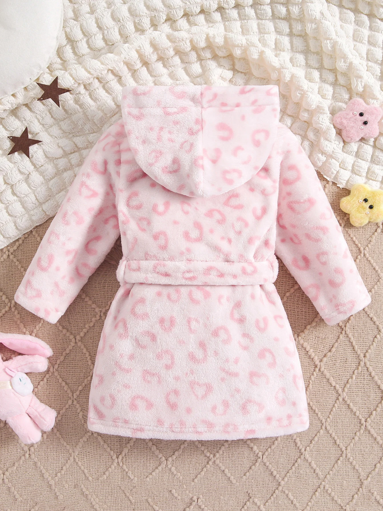 Baby Girls Leopard Print Plush Hooded Robe Soft Fleece Skin-friendly Bathrobe For Babies And Toddlers, Thickened Easy Wear Four-