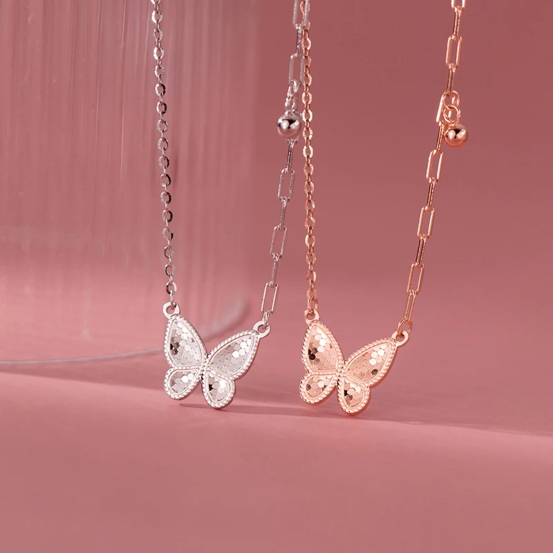 New Shiny Sequin Silver Butterfly Necklace Women's Exquisite Sweet Collarbone Chain Necklace Fashion Jewelry Women's Gift