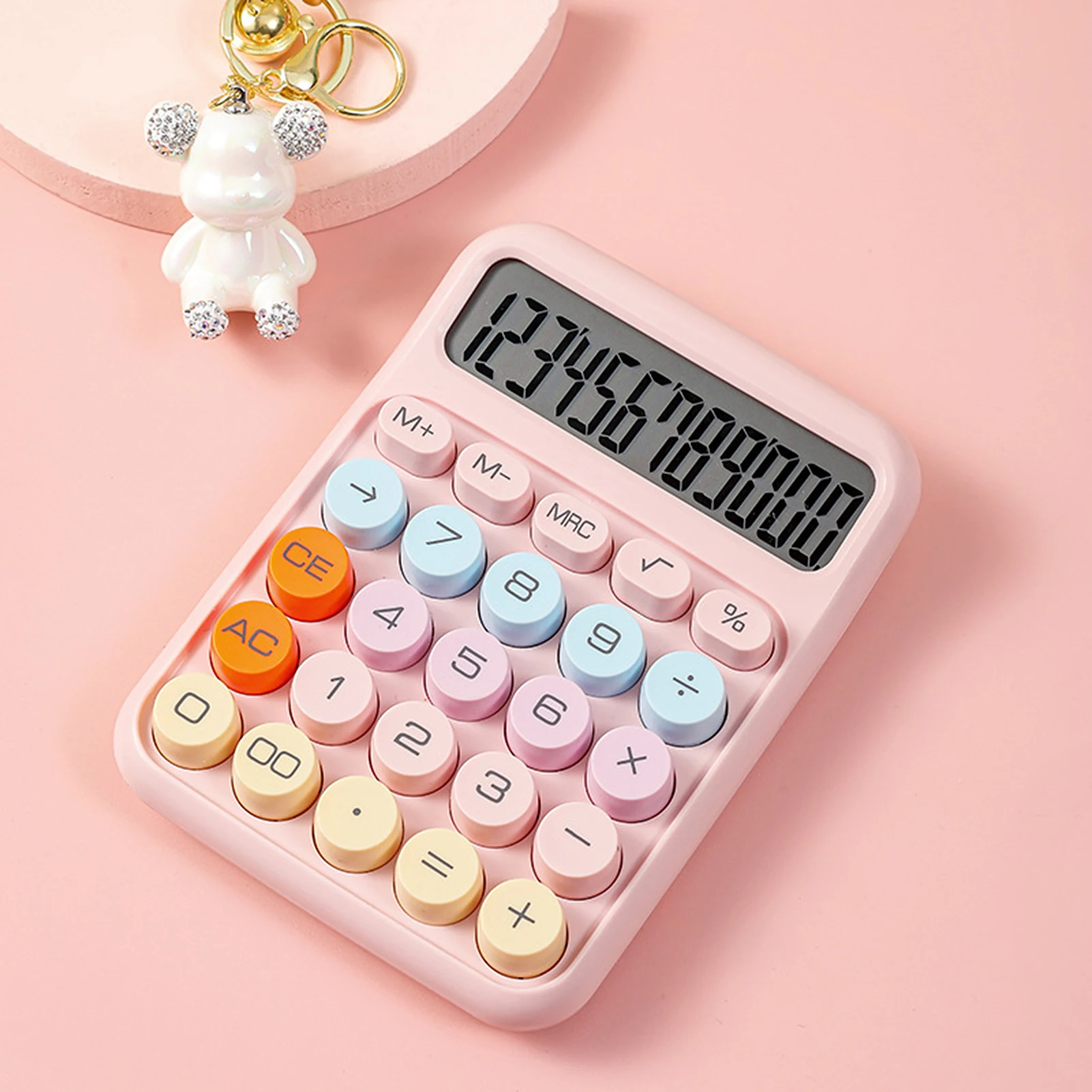 

Mechanical Calculator Big Round Button Calculator 12 Digit Large LCD Display Versatile Calculator Cute Candy Colored