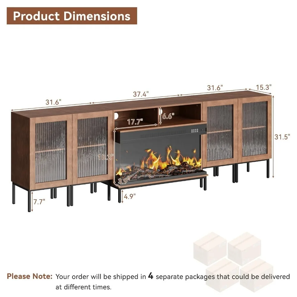 3-Sided Glass Fireplace TV Stand for TVs to 100