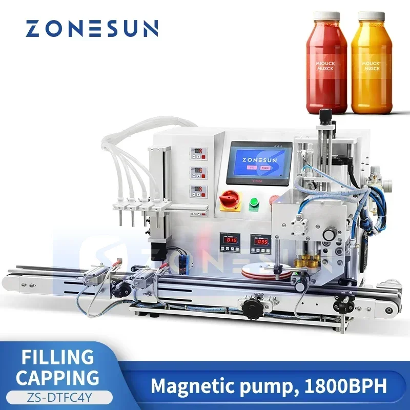 Zonesun Monoblock Filler Capper Magnetic Pump Filler Tabletop Filling and Capping Machine Screw Capping Equipment ZS-DTFC4Y