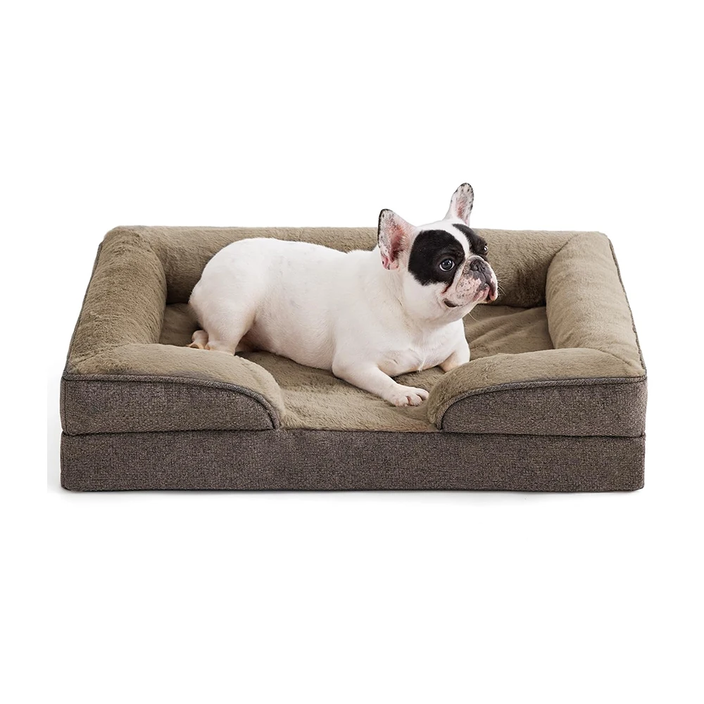 

Small Dog Bed Sofa Egg-Crate Foam Waterproof Lining Bottom Grey Removable Washable Cover Pet Cushions Supportive For