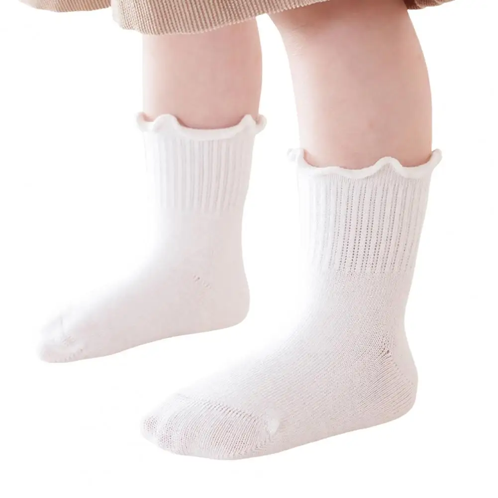 Non-tightening Socks 1 Pair Baby Girls Scallop Top Socks Cute Cotton Princess Socks for Toddlers Sweat-absorbent Mid-calf Spring