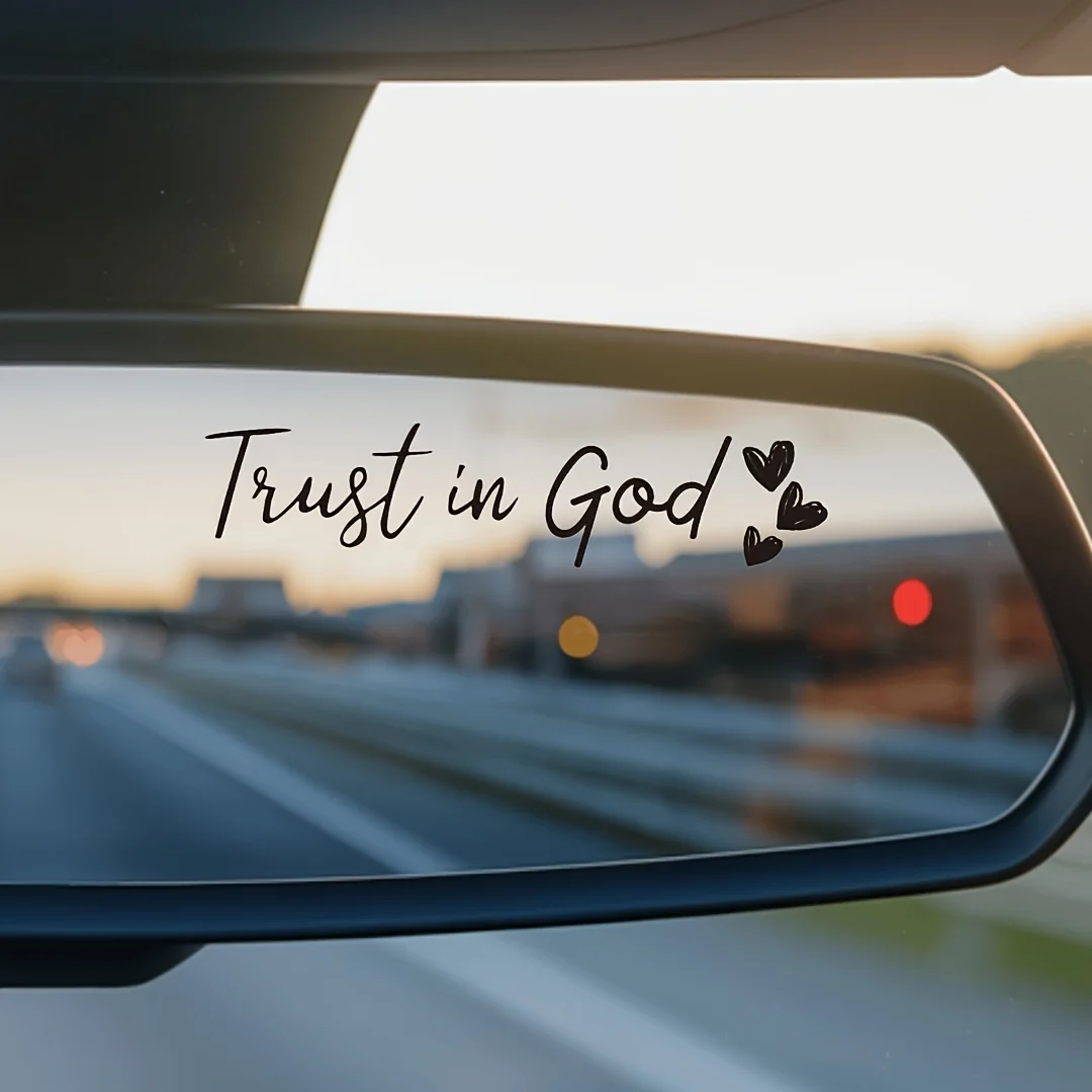 

"Trust God" Heart Shape Rearview Mirror Sticker, Semi Matte Self Adhesive for Glass, Inspirational Religious Car Decal Gift