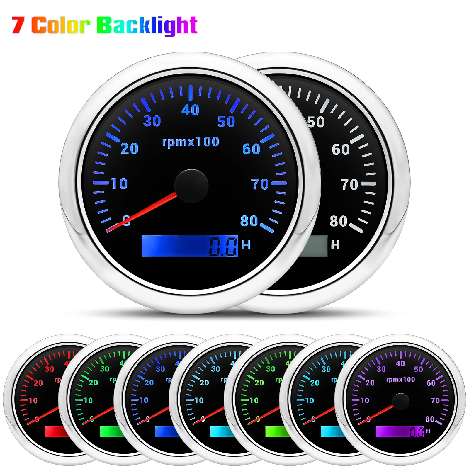 6pcs Gauge Set 85mm GPS Speedometer Tachometer 52mm Water Temp Fuel Voltmeter Oil Press Meter With 1/8 NPT Sensor for Boat Car