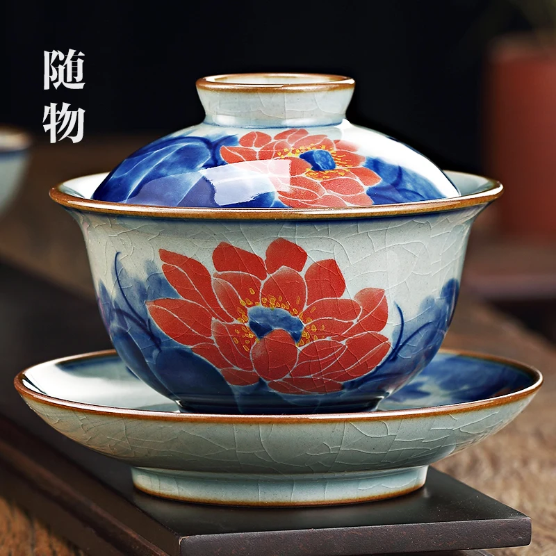 

Old Clay Blue And White Porcelain Covered HigH-end Jingdezhen Sancai Bowl, Single Tea Cup, Not Hot To Hand, Kung Fu