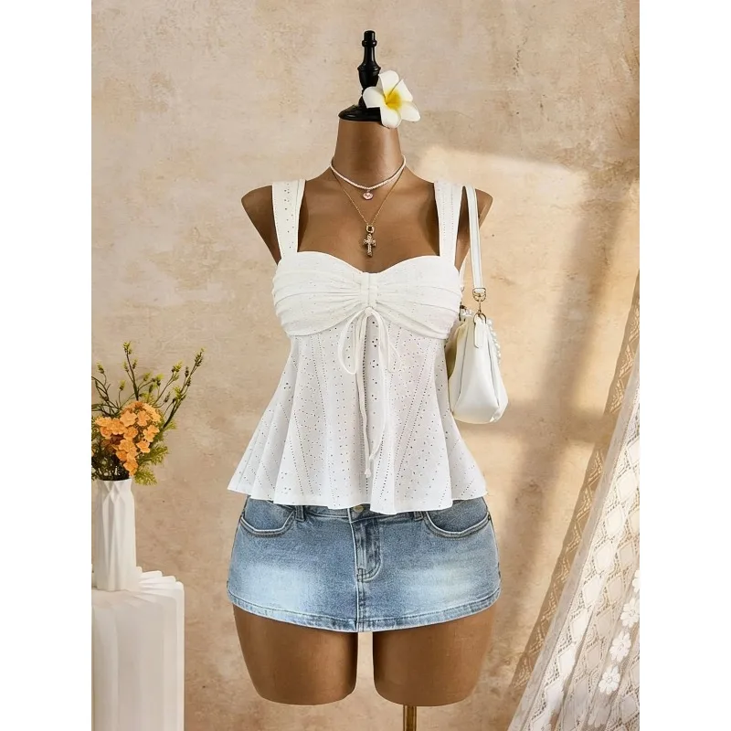 Summer Sexy Slim Fit Backless Slim Lace Ruffles Patchwork Tank Tops Fashion Sexy Y2K Clothes Tops Party Vacation Women's Tanks