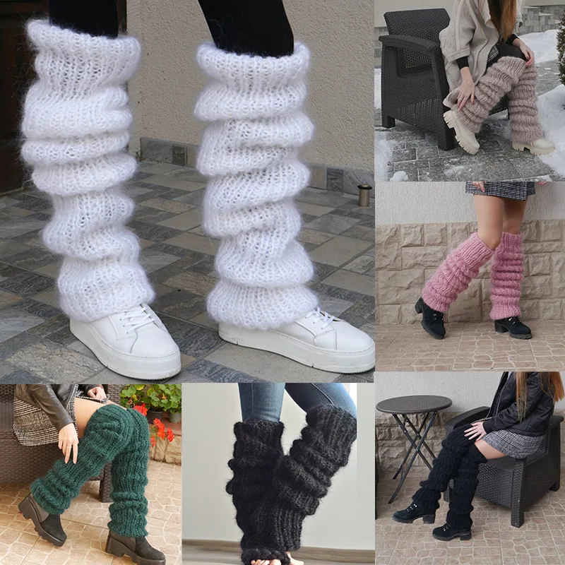 

New in JK Lolita Leg Warmer Women's Autumn Winter Knitted Foot Cover Long Socks White Y2K Punk Gothic Crochet Socks Boot Cuffs