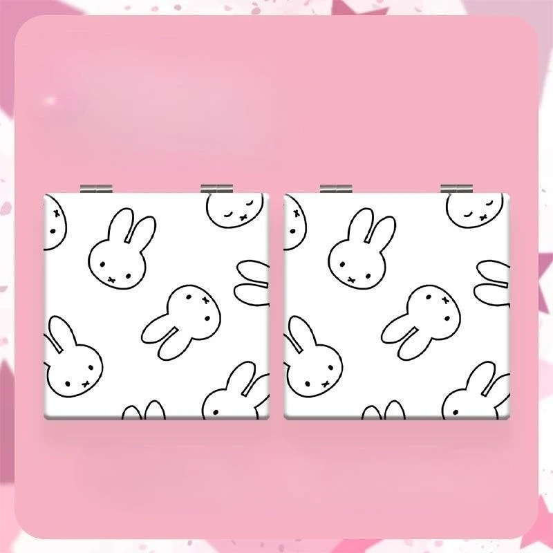 Miffy Bunny Compact Mirror Cartoon Rabbit Portable Folding Makeup Mirror Mini Double‑Sided Cosmetic Mirror Girls Travel Daily