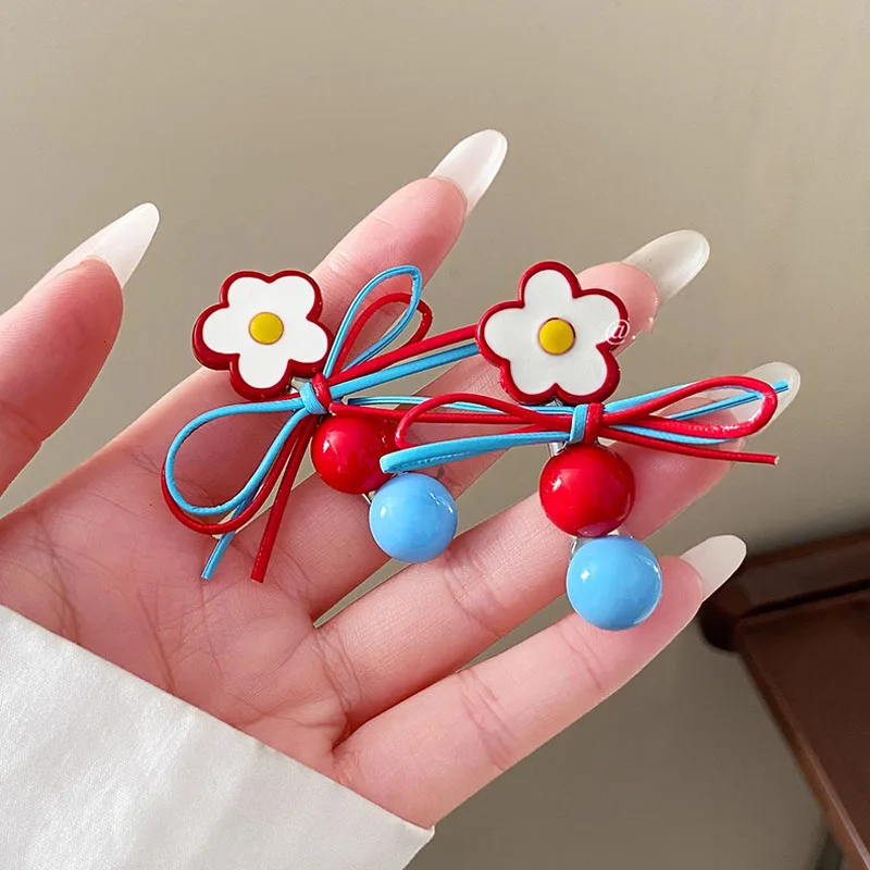 Immagine 6: Fermaglio per capelli coreano con fiorellino e fiocco, grazioso ornamento per capelli da donna e ragazza, forcina a becco d'anatra, accessorio per capelli alla moda