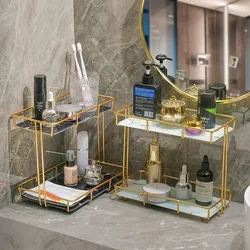 Iron Art Marble Nordic Style Bathroom Rack Lipstick Perfume Cosmetic Skin Care Product Storage Rack Tray Finishing Table Rack