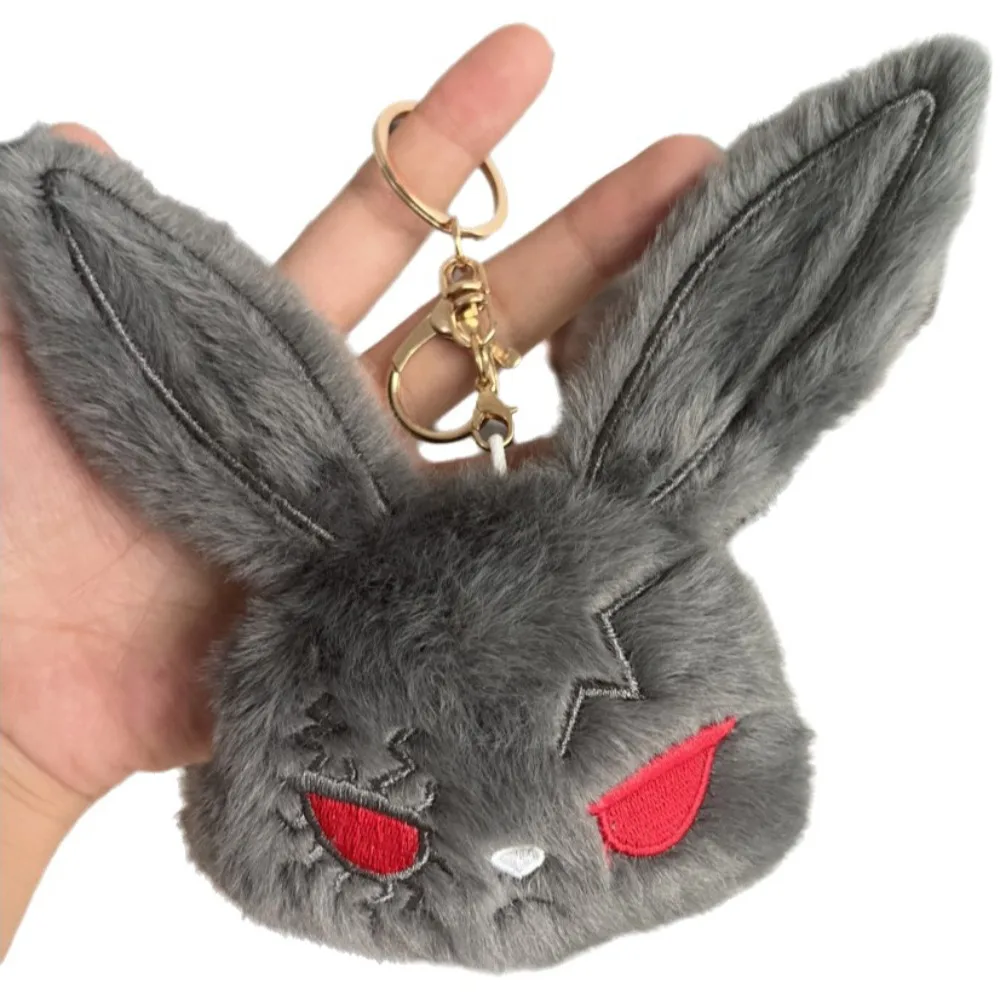 Fashion Cute Gothic Bunny Keychain Dark Style Animal Plush Rabbit Keyring Spooky Design Soft Wounded Rabbit Keychain Men Women