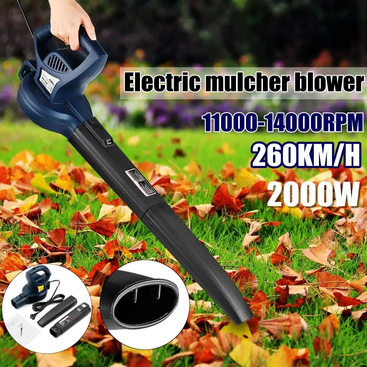 

220V 2000W Electric Garden Leaf Blower Vacuum 14000RPM 35L Debris Bag Grass Hedge Hoover Vac